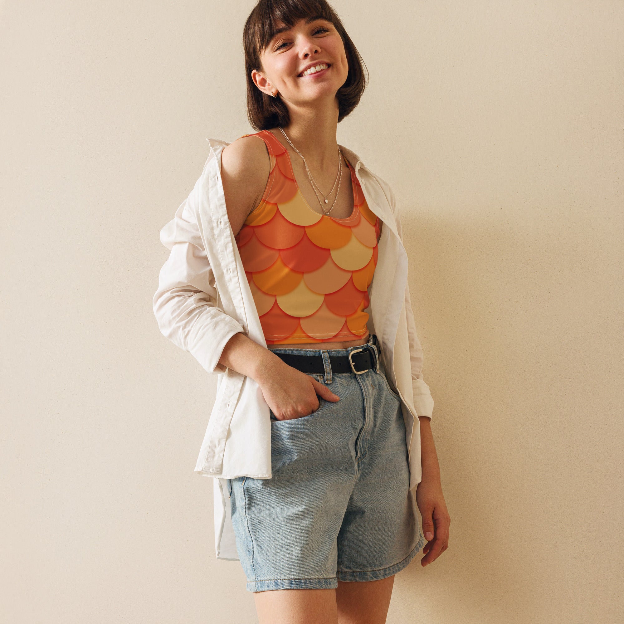 Women's Orange Mermaid Buttery Soft Crop Top- Quick-Drying UPF 50+ Stretch Top