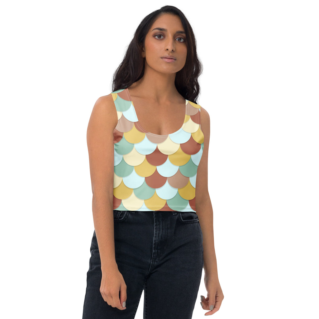 Women's Green And Brown Mermaid Buttery Soft Crop Top- Quick-Drying UPF 50+ Stretch Top