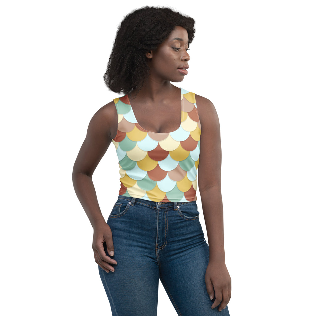 Women's Green And Brown Mermaid Buttery Soft Crop Top- Quick-Drying UPF 50+ Stretch Top