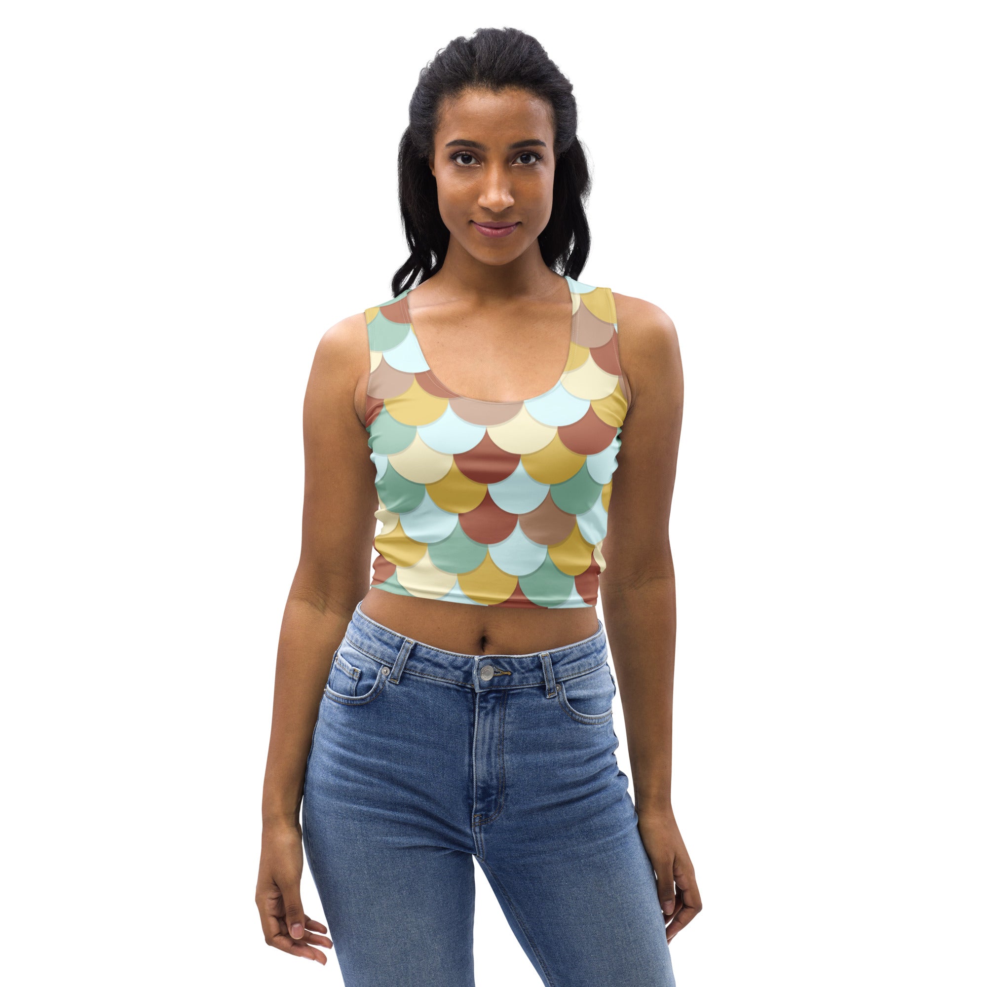 Women's Green And Brown Mermaid Buttery Soft Crop Top- Quick-Drying UPF 50+ Stretch Top
