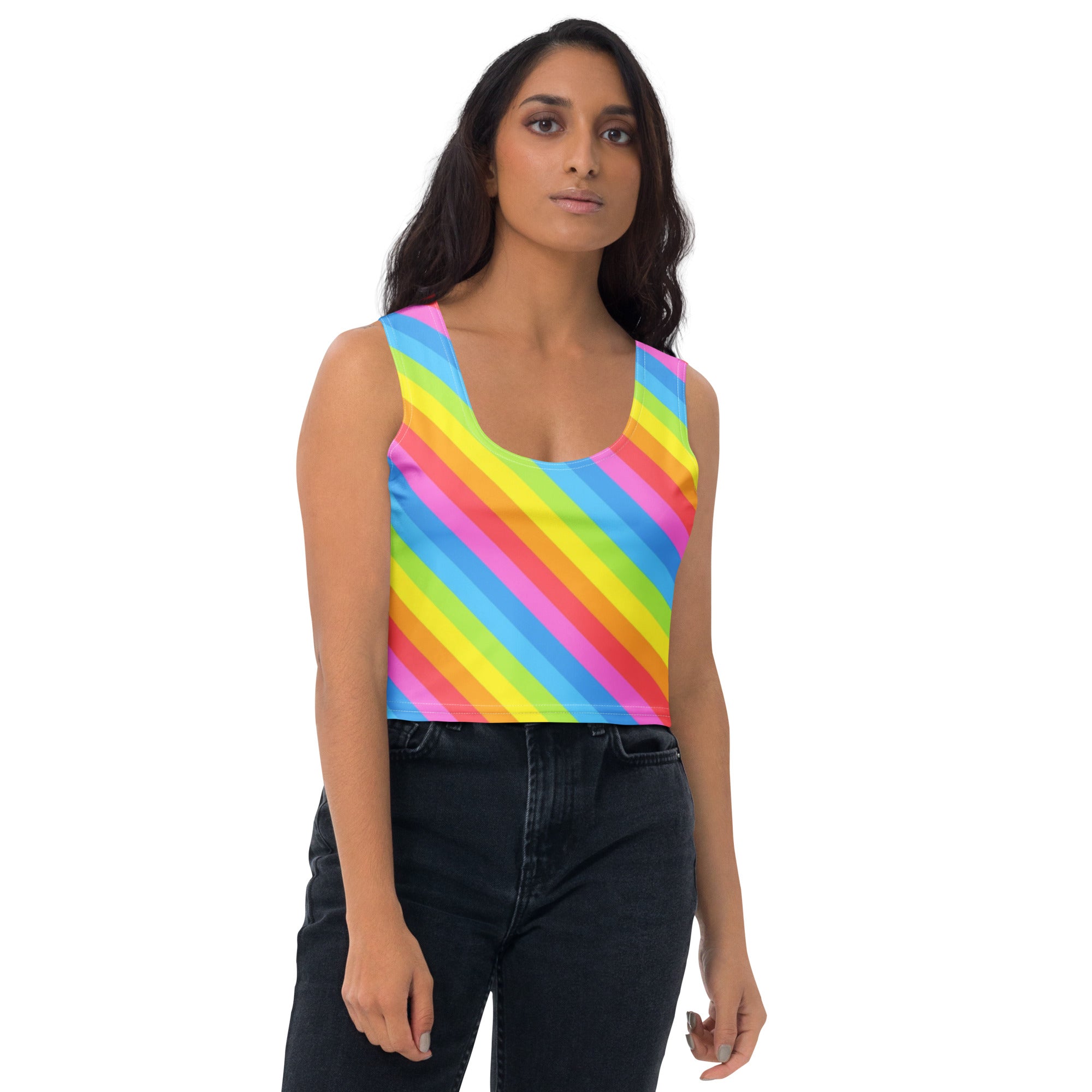 Women's Rainbow Stripe Buttery Soft Crop Top- Quick-Drying UPF 50+ Stretch Top