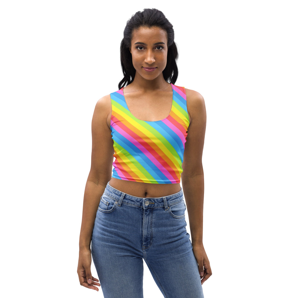 Women's Rainbow Stripe Buttery Soft Crop Top- Quick-Drying UPF 50+ Stretch Top