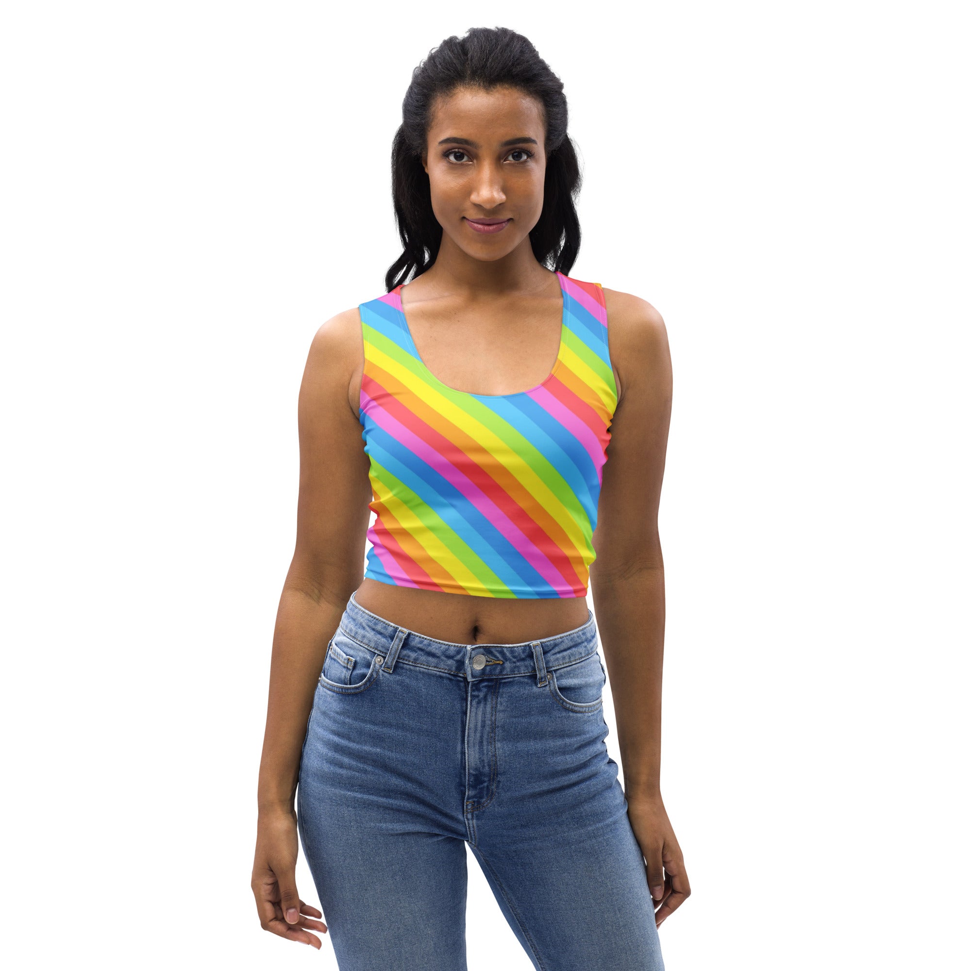 Women's Rainbow Stripe Buttery Soft Crop Top- Quick-Drying UPF 50+ Stretch Top