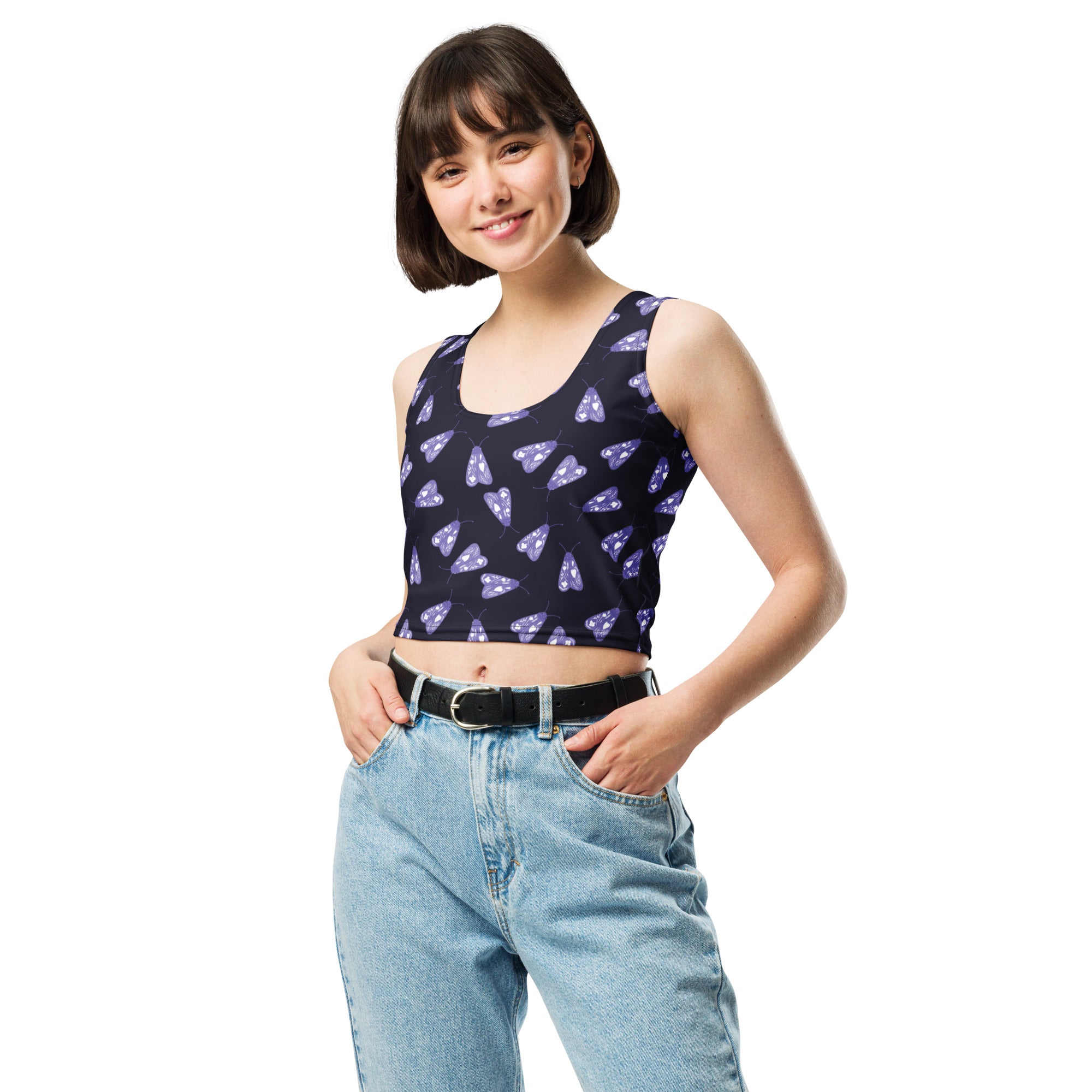 Women's Purple Moth Buttery Soft Crop Top- Quick-Drying UPF 50+ Stretch Top