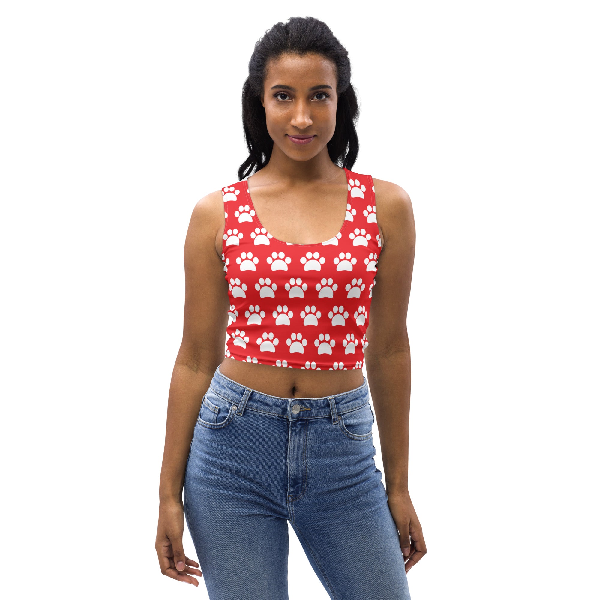 Women's Red Paw Print Buttery Soft Crop Top- Quick-Drying UPF 50+ Stretch Top