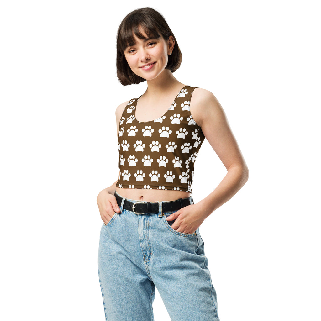 Women's Brown Paw Print Buttery Soft Crop Top- Quick-Drying UPF 50+ Stretch Top