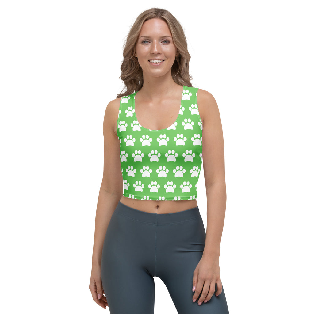 Women's Green Paw Print Buttery Soft Crop Top- Quick-Drying UPF 50+ Stretch Top