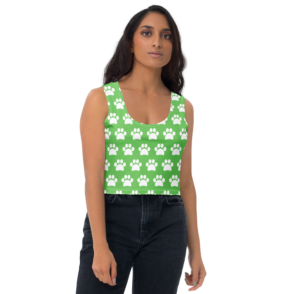 Women's Green Paw Print Buttery Soft Crop Top- Quick-Drying UPF 50+ Stretch Top