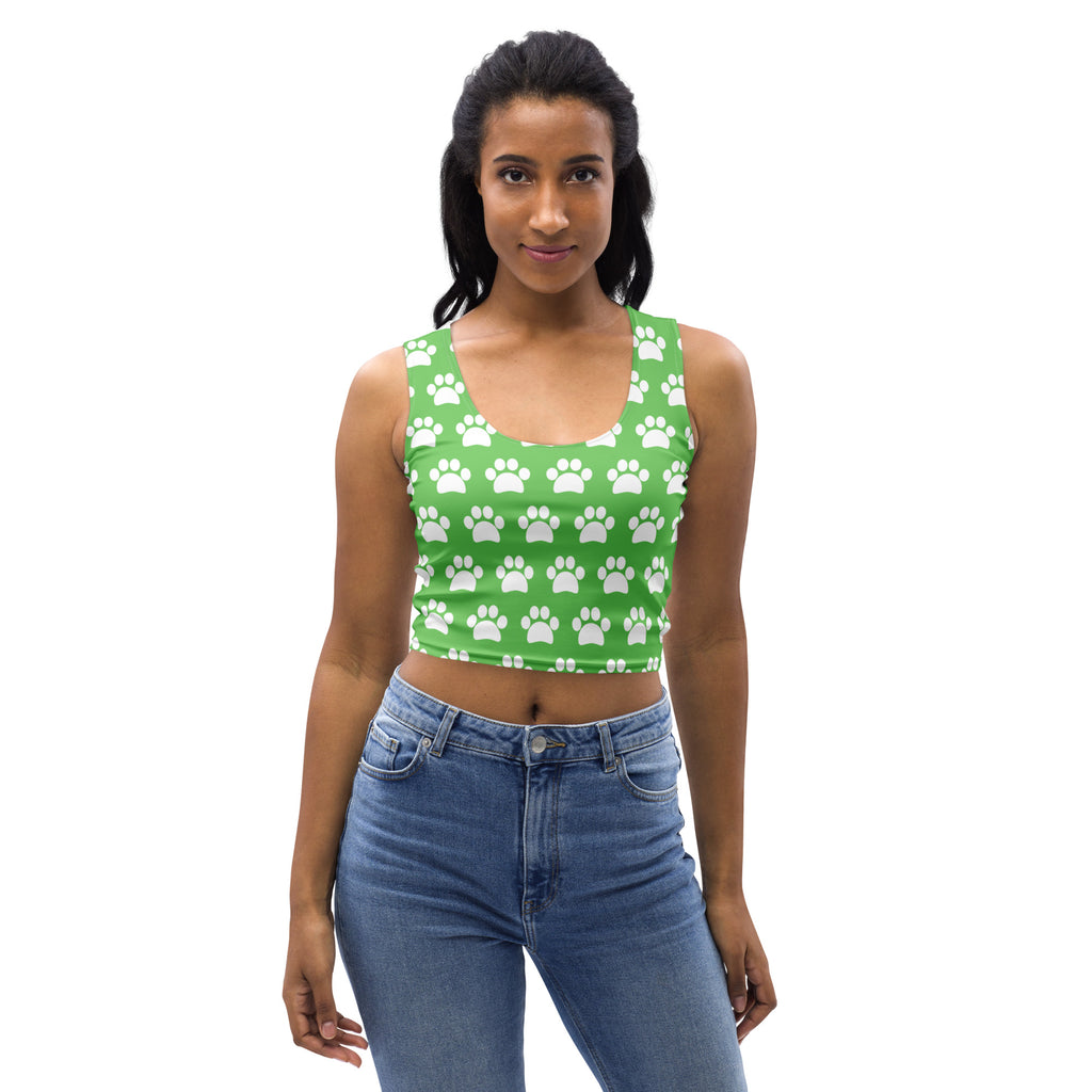 Women's Green Paw Print Buttery Soft Crop Top- Quick-Drying UPF 50+ Stretch Top