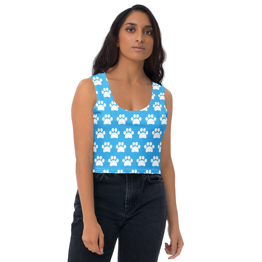 Women's Light Blue Paw Print Buttery Soft Crop Top- Quick-Drying UPF 50+ Stretch Top