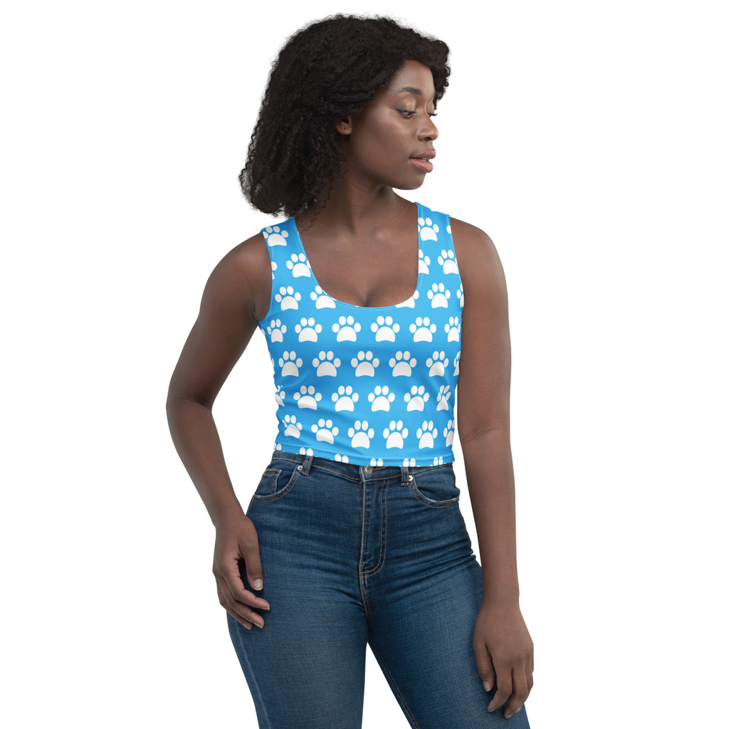 Women's Light Blue Paw Print Buttery Soft Crop Top- Quick-Drying UPF 50+ Stretch Top