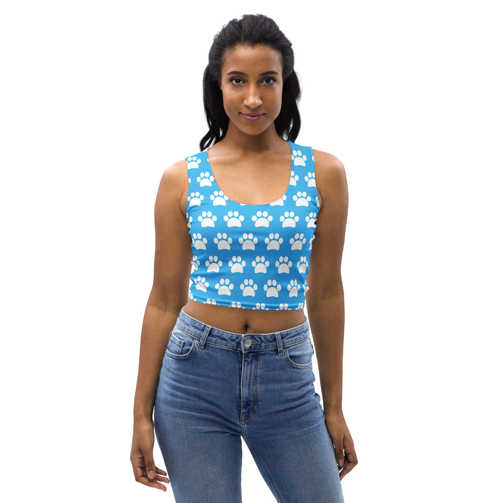 Women's Light Blue Paw Print Buttery Soft Crop Top- Quick-Drying UPF 50+ Stretch Top