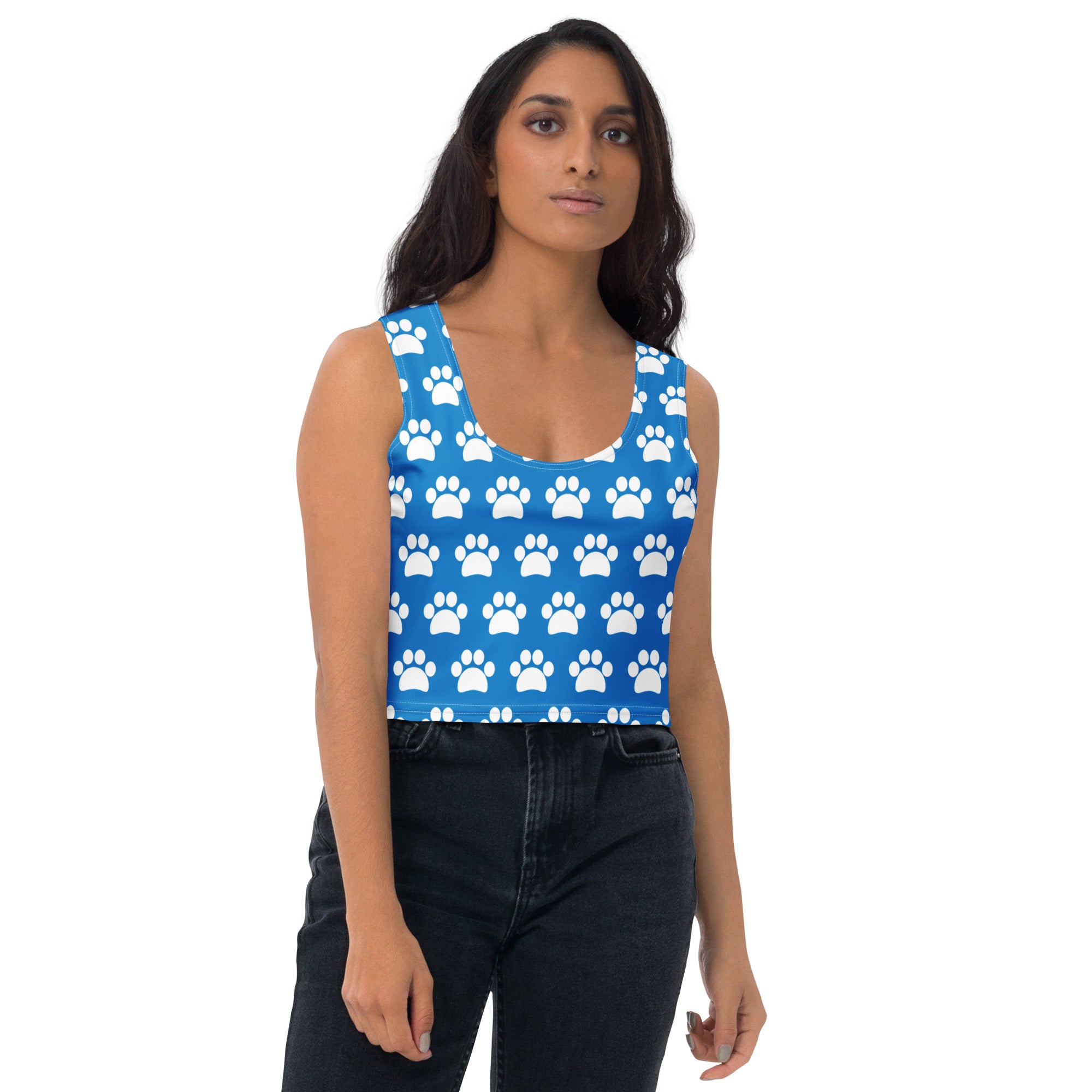 Women's Royal Blue Paw Print Buttery Soft Crop Top- Quick-Drying UPF 50+ Stretch Top