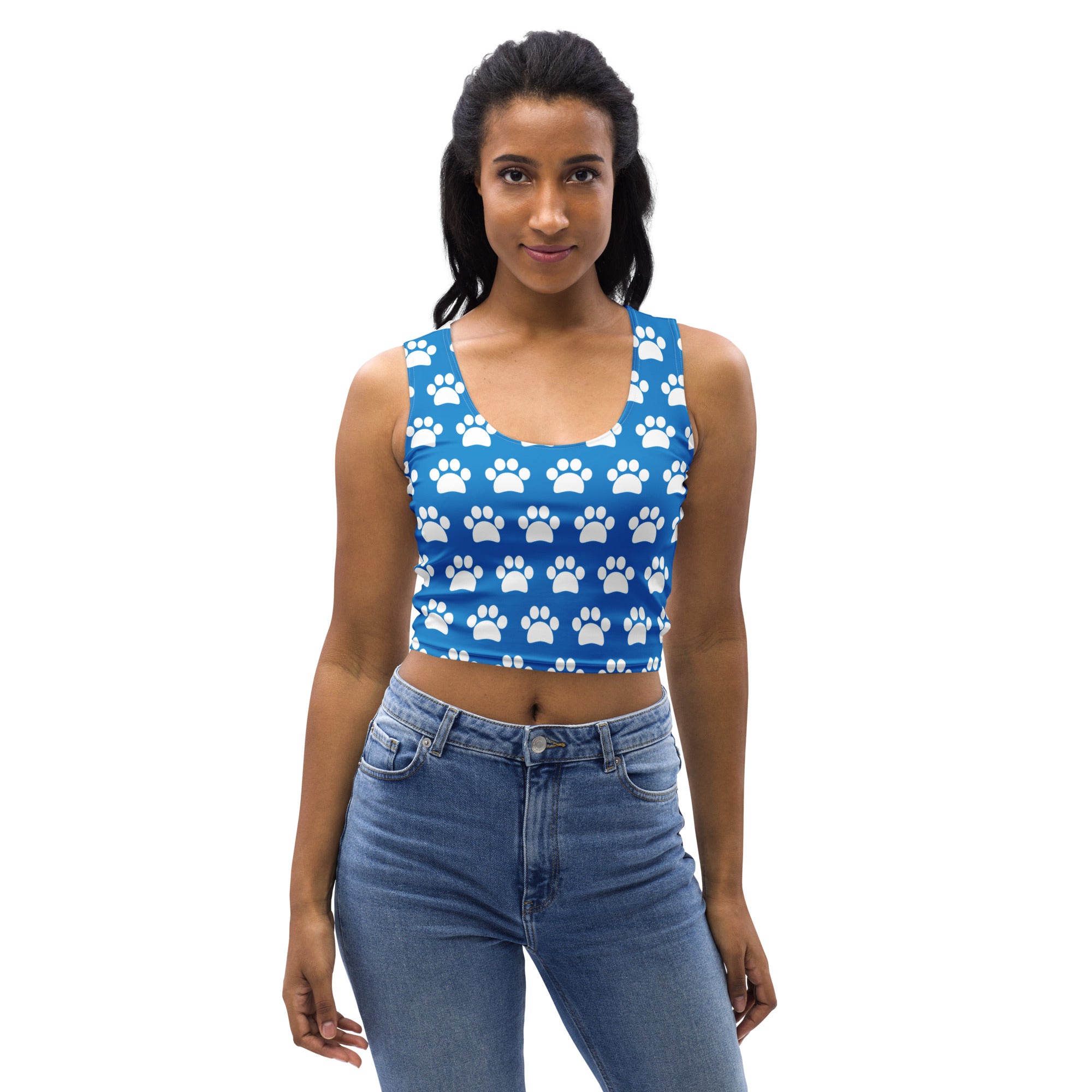 Women's Royal Blue Paw Print Buttery Soft Crop Top- Quick-Drying UPF 50+ Stretch Top