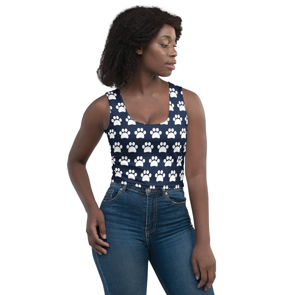 Women's Navy Paw Print Buttery Soft Crop Top- Quick-Drying UPF 50+ Stretch Top
