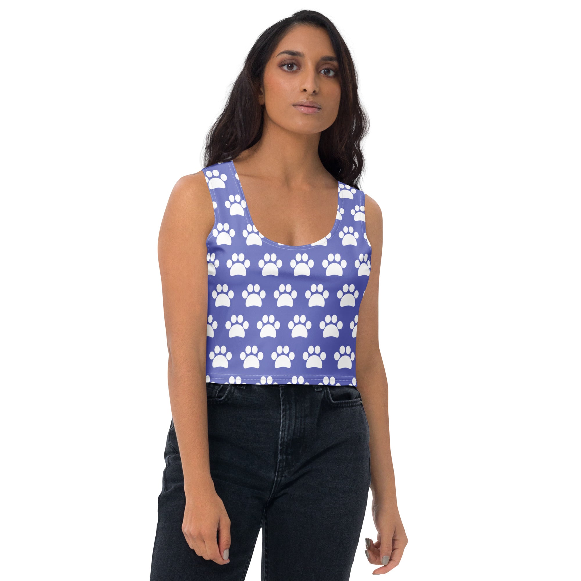 Women's Light Purple Paw Print Buttery Soft Crop Top- Quick-Drying UPF 50+ Stretch Top