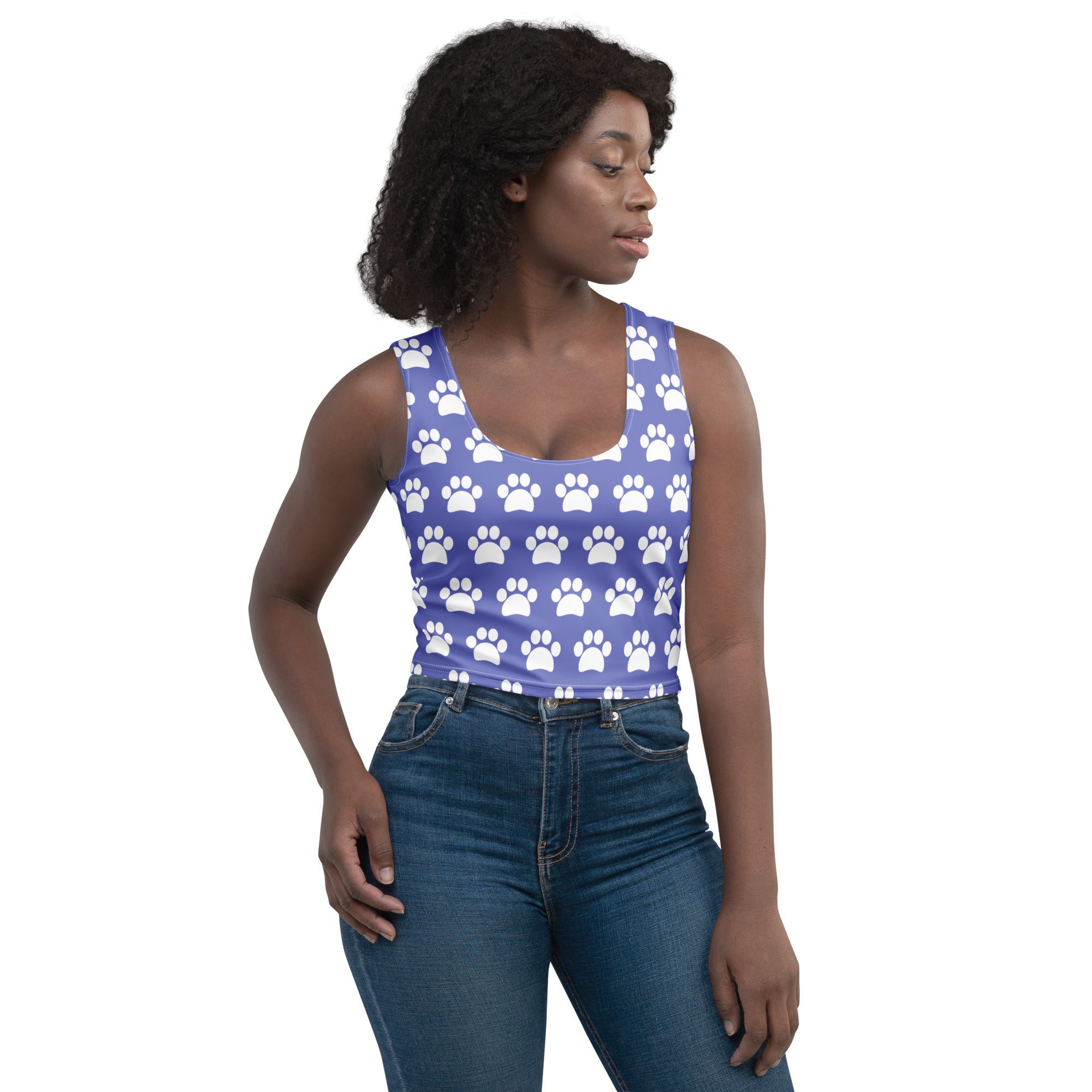 Women's Light Purple Paw Print Buttery Soft Crop Top- Quick-Drying UPF 50+ Stretch Top