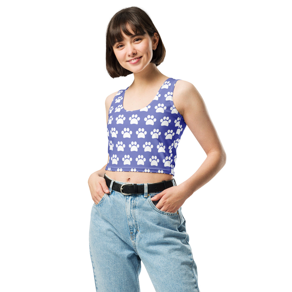 Women's Light Purple Paw Print Buttery Soft Crop Top- Quick-Drying UPF 50+ Stretch Top