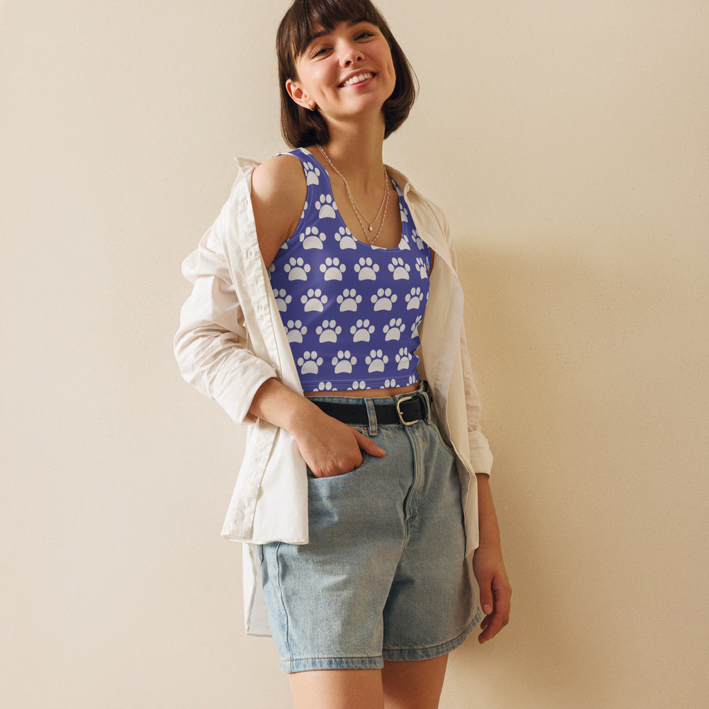 Women's Light Purple Paw Print Buttery Soft Crop Top- Quick-Drying UPF 50+ Stretch Top