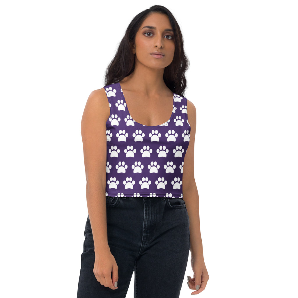 Women's Dark Purple Paw Print Buttery Soft Crop Top- Quick-Drying UPF 50+ Stretch Top