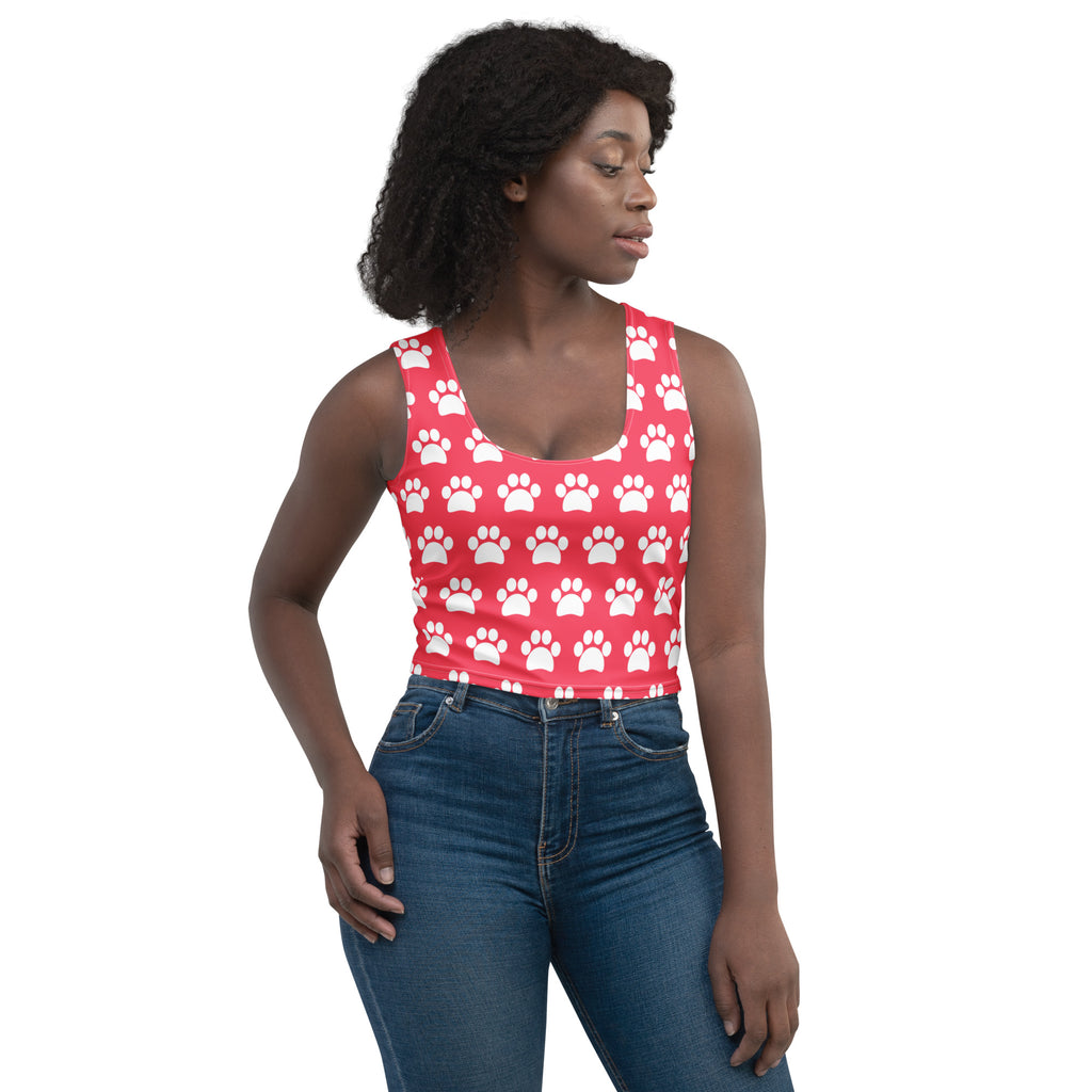 Women's Bright Pink Paw Print Buttery Soft Crop Top- Quick-Drying UPF 50+ Stretch Top