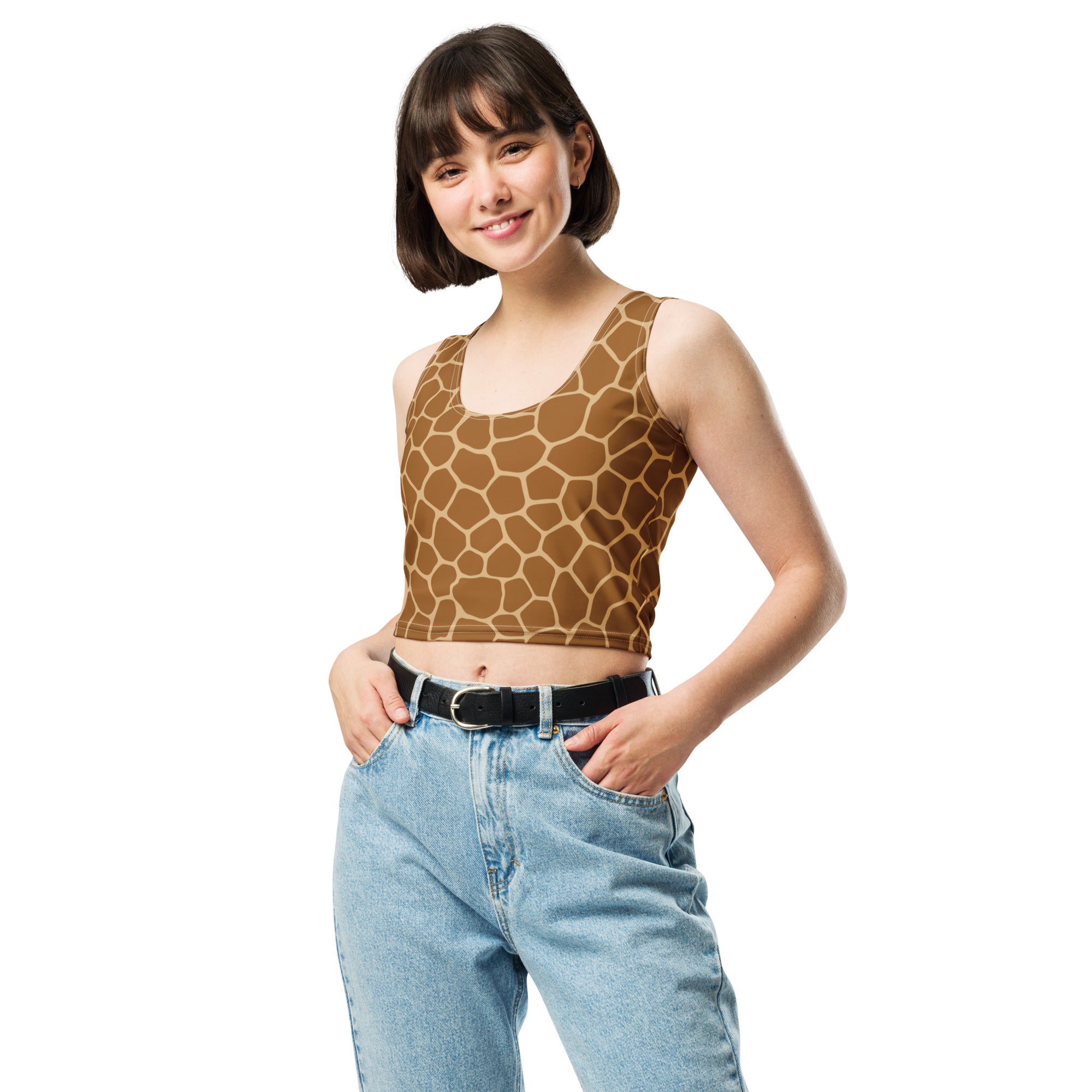 Women's Giraffe Print Buttery Soft Crop Top- Quick-Drying UPF 50+ Stretch Top