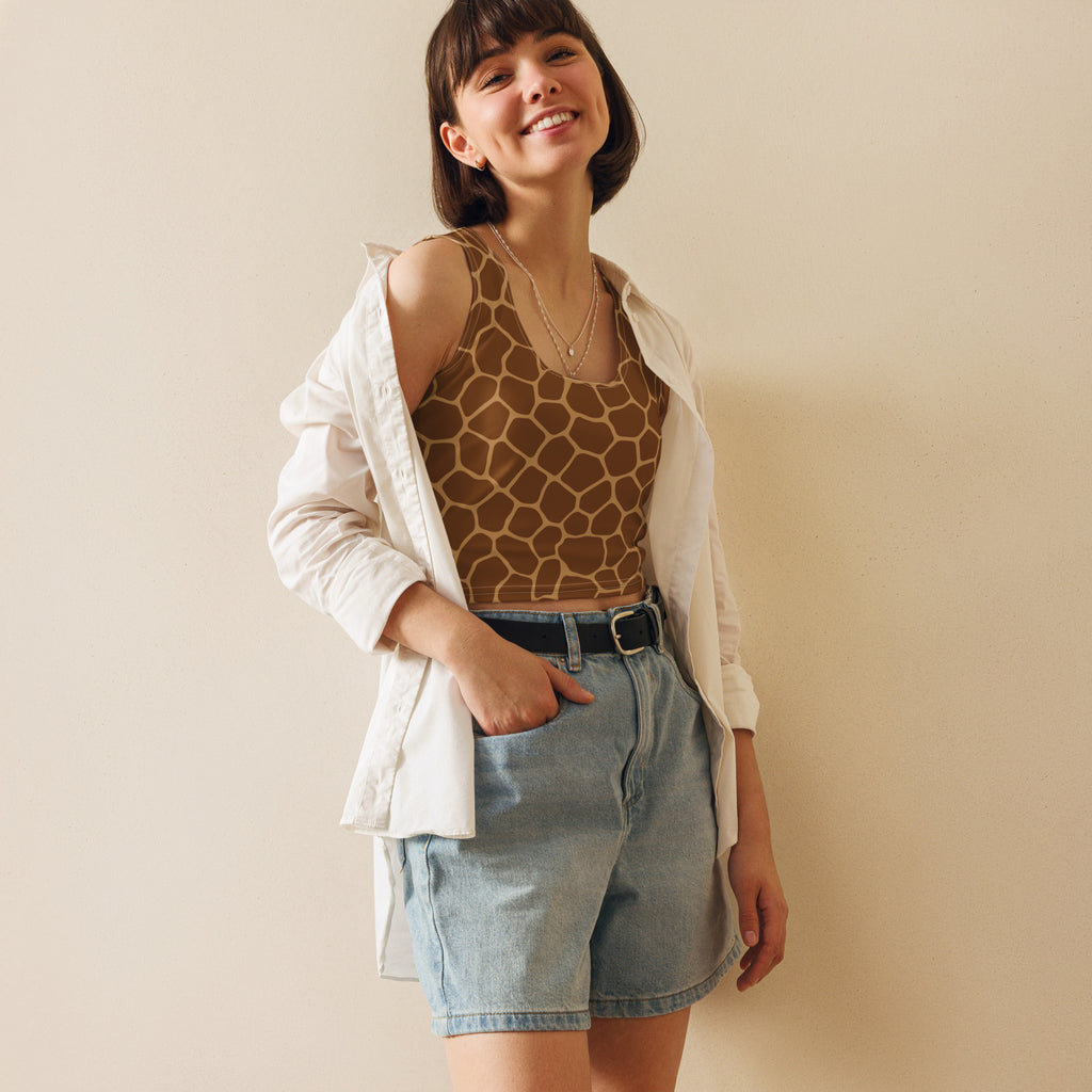 Women's Giraffe Print Buttery Soft Crop Top- Quick-Drying UPF 50+ Stretch Top