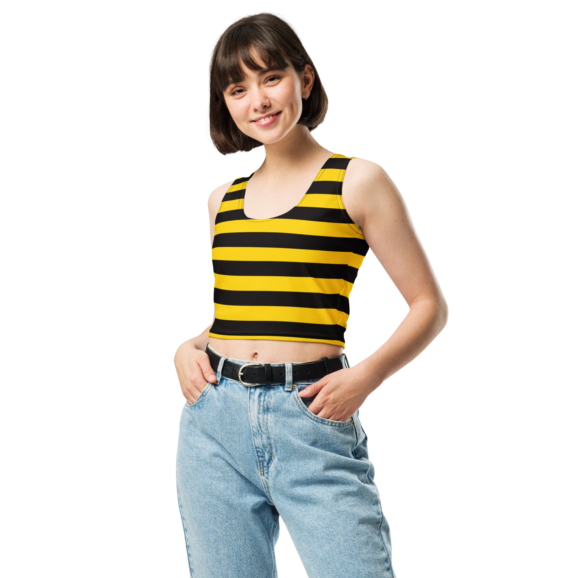 Women's Bee Stripe Buttery Soft Crop Top- Quick-Drying UPF 50+ Stretch Top