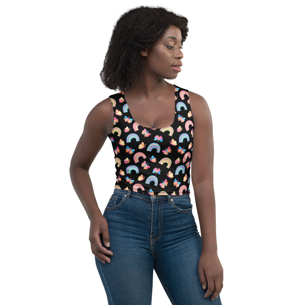 Women's Rainbow Butterfly Buttery Soft Crop Top- Quick-Drying UPF 50+ Stretch Top