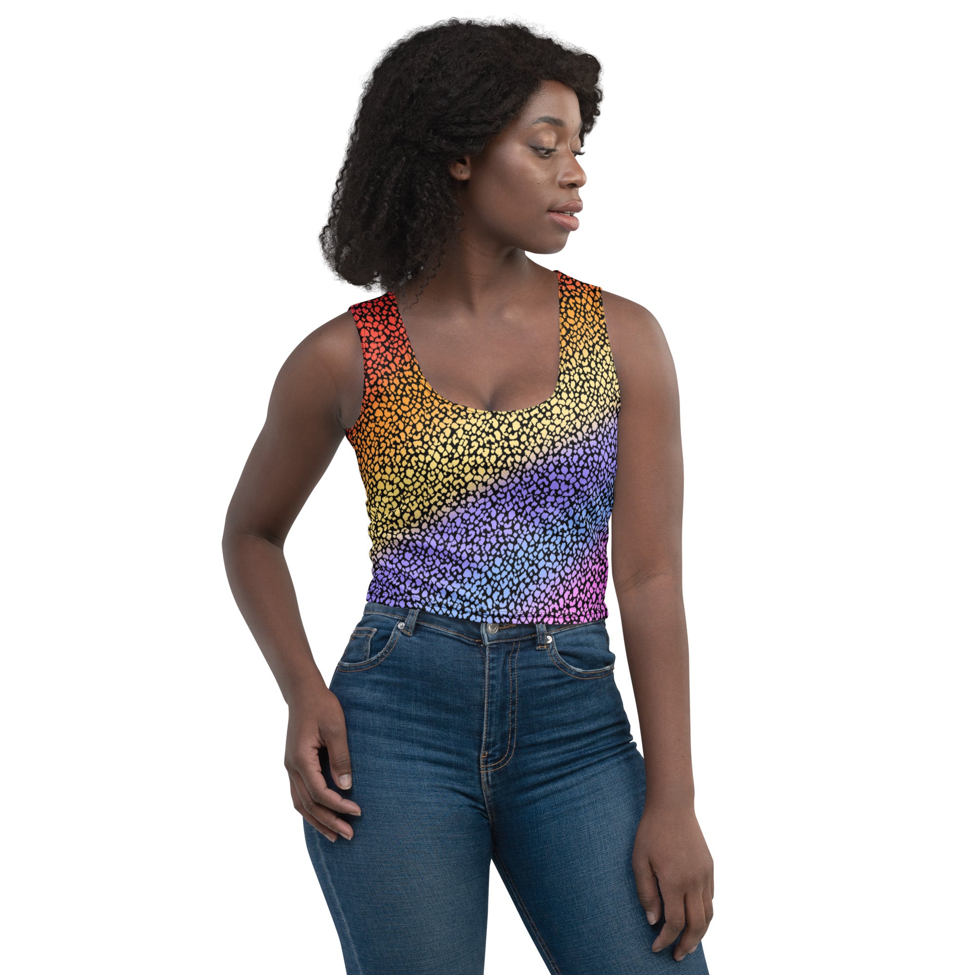 Women's Rainbow Animal Print Buttery Soft Crop Top- Quick-Drying UPF 50+ Stretch Top