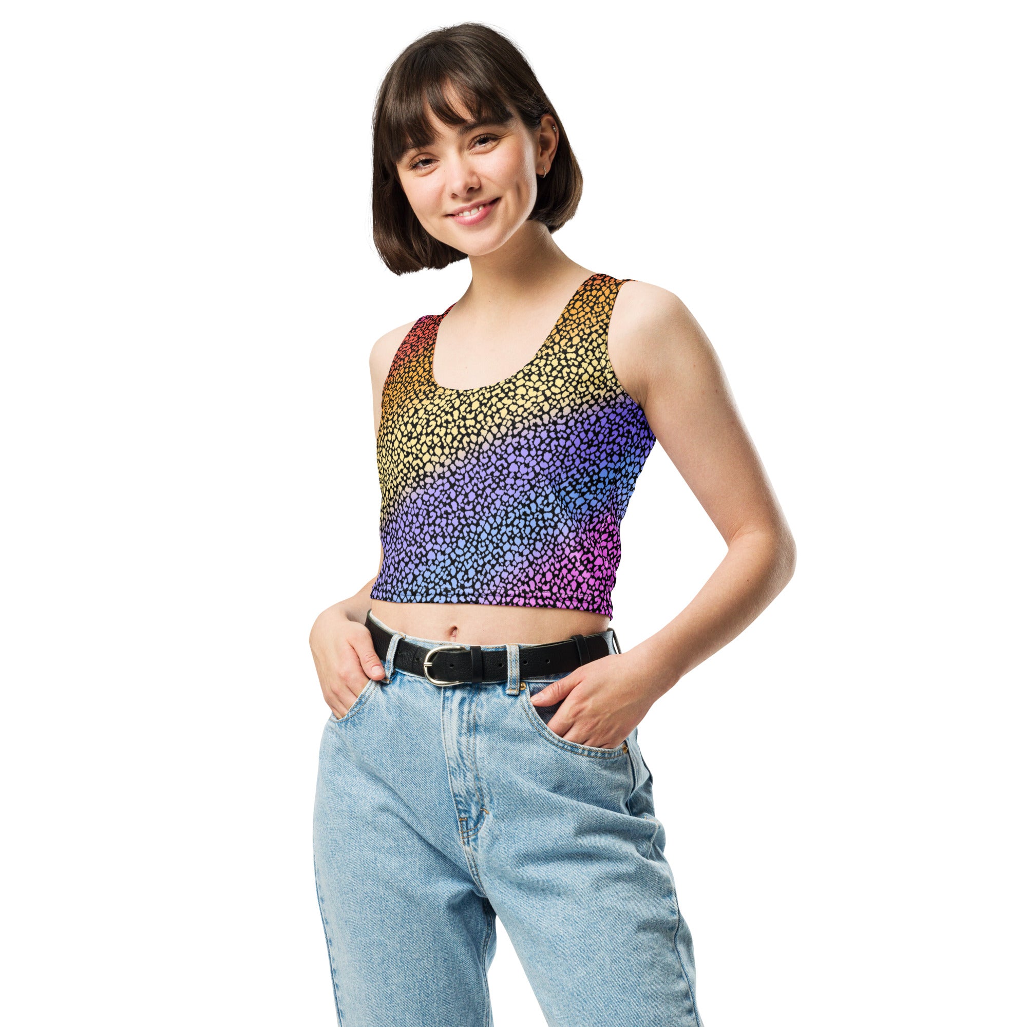 Women's Rainbow Animal Print Buttery Soft Crop Top- Quick-Drying UPF 50+ Stretch Top