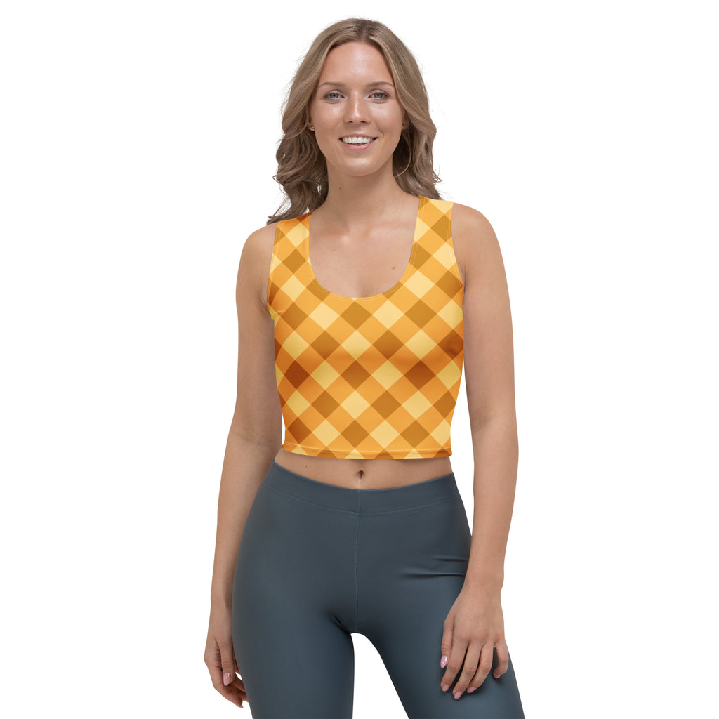 Women's Golden Plaid Buttery Soft Crop Top- Quick-Drying UPF 50+ Stretch Top