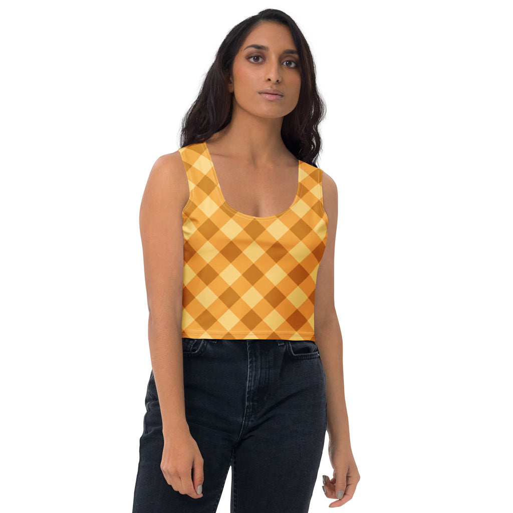 Women's Golden Plaid Buttery Soft Crop Top- Quick-Drying UPF 50+ Stretch Top