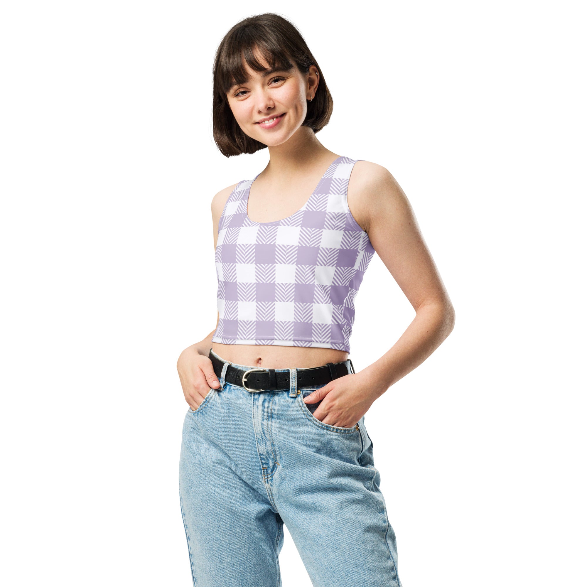 Women's Purple Plaid Buttery Soft Crop Top- Quick-Drying UPF 50+ Stretch Top
