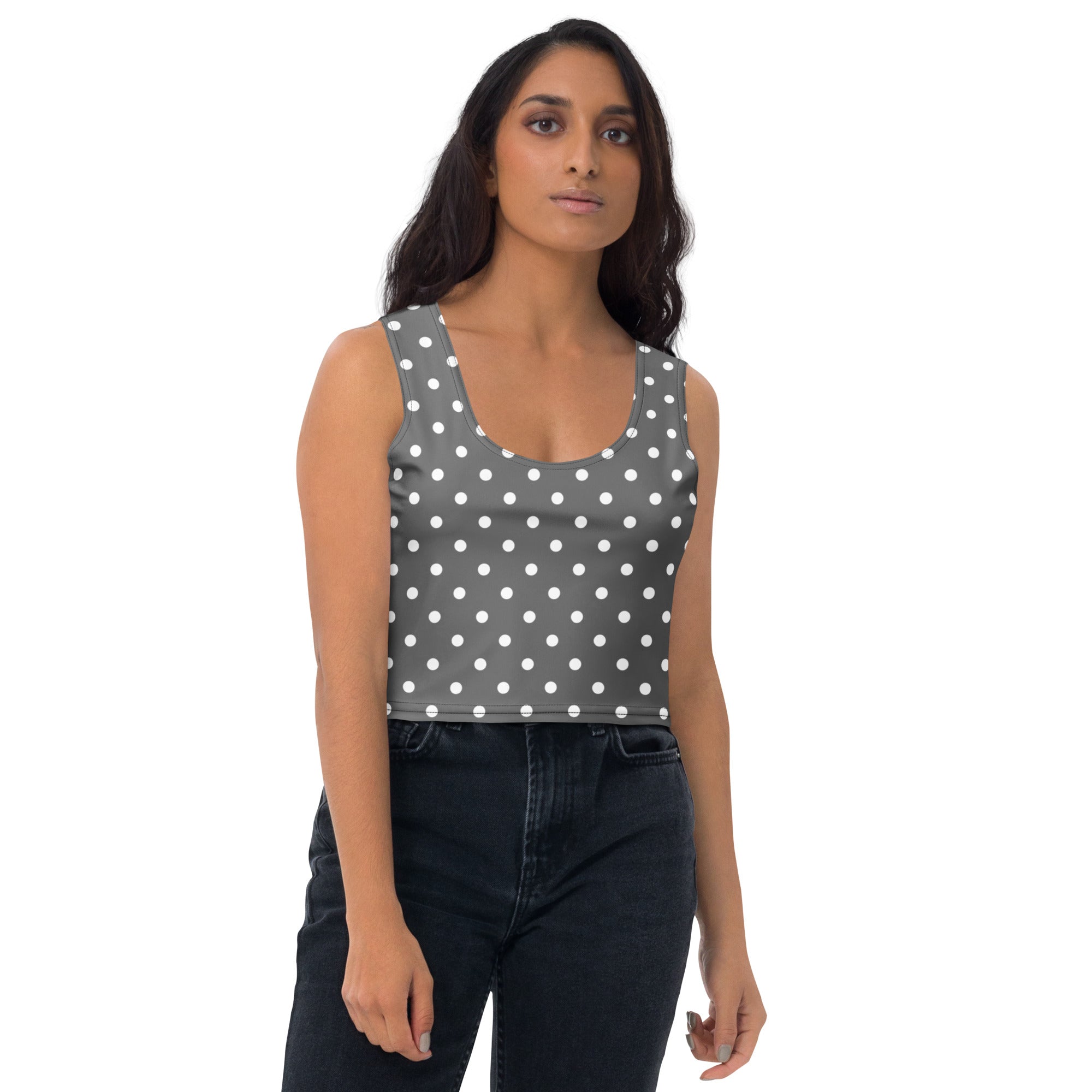 Women's Gray Polka Dot Buttery Soft Crop Top- Quick-Drying UPF 50+ Stretch Top