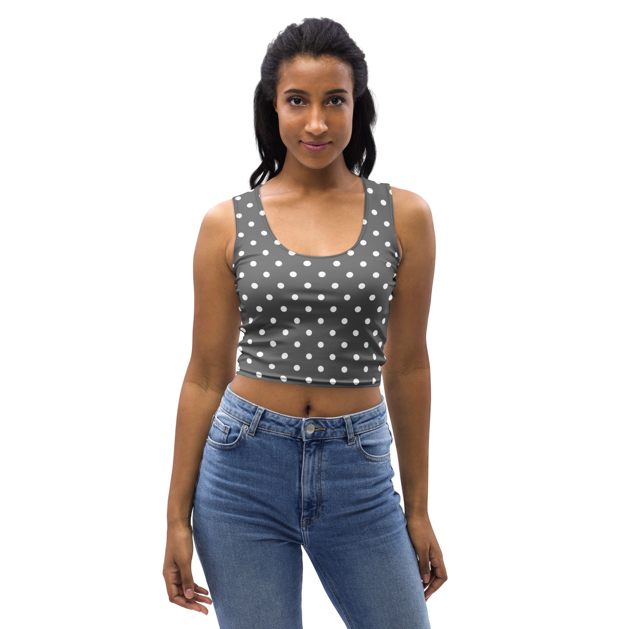 Women's Gray Polka Dot Buttery Soft Crop Top- Quick-Drying UPF 50+ Stretch Top