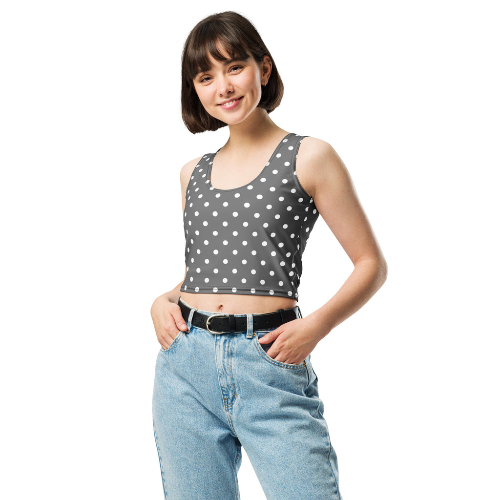 Women's Gray Polka Dot Buttery Soft Crop Top- Quick-Drying UPF 50+ Stretch Top