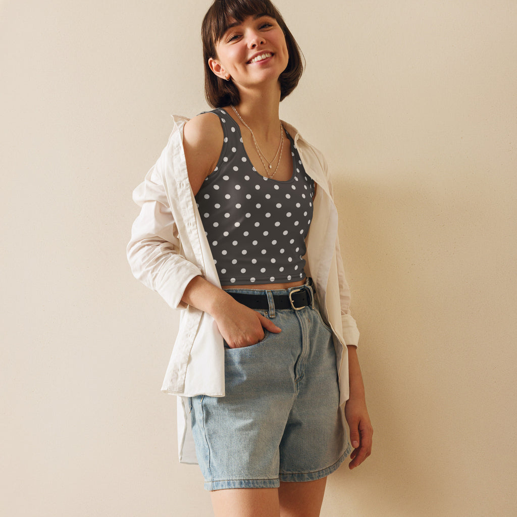 Women's Gray Polka Dot Buttery Soft Crop Top- Quick-Drying UPF 50+ Stretch Top