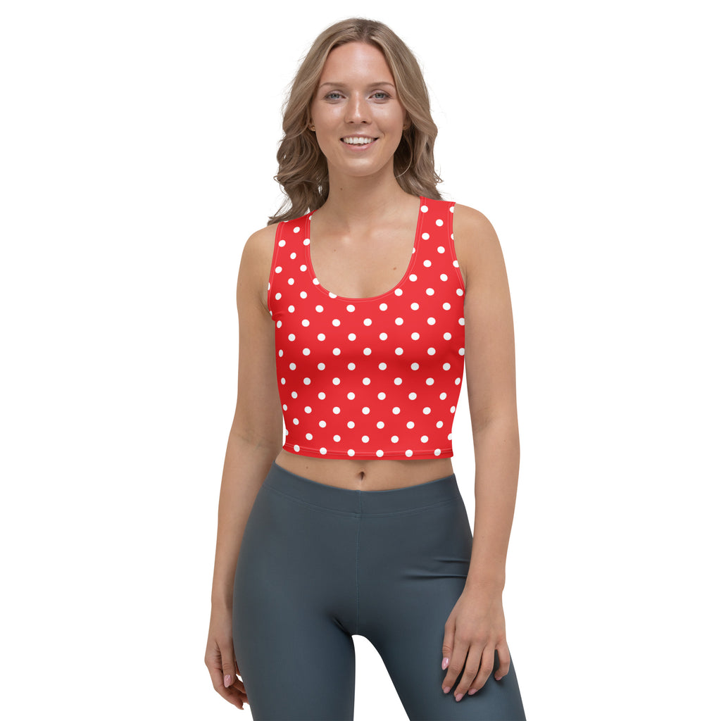 Women's Red Polka Dot Buttery Soft Crop Top- Quick-Drying UPF 50+ Stretch Top