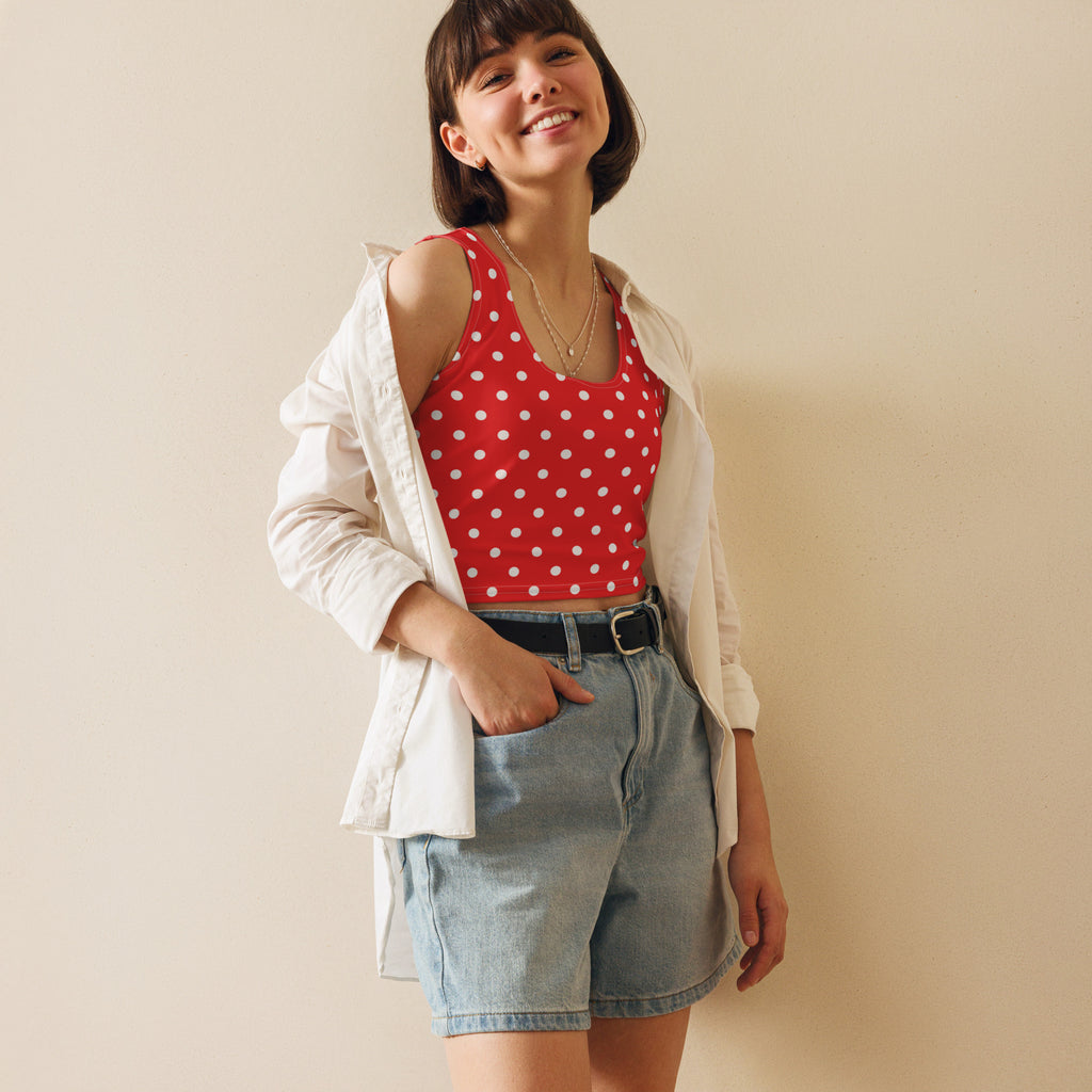 Women's Red Polka Dot Buttery Soft Crop Top- Quick-Drying UPF 50+ Stretch Top