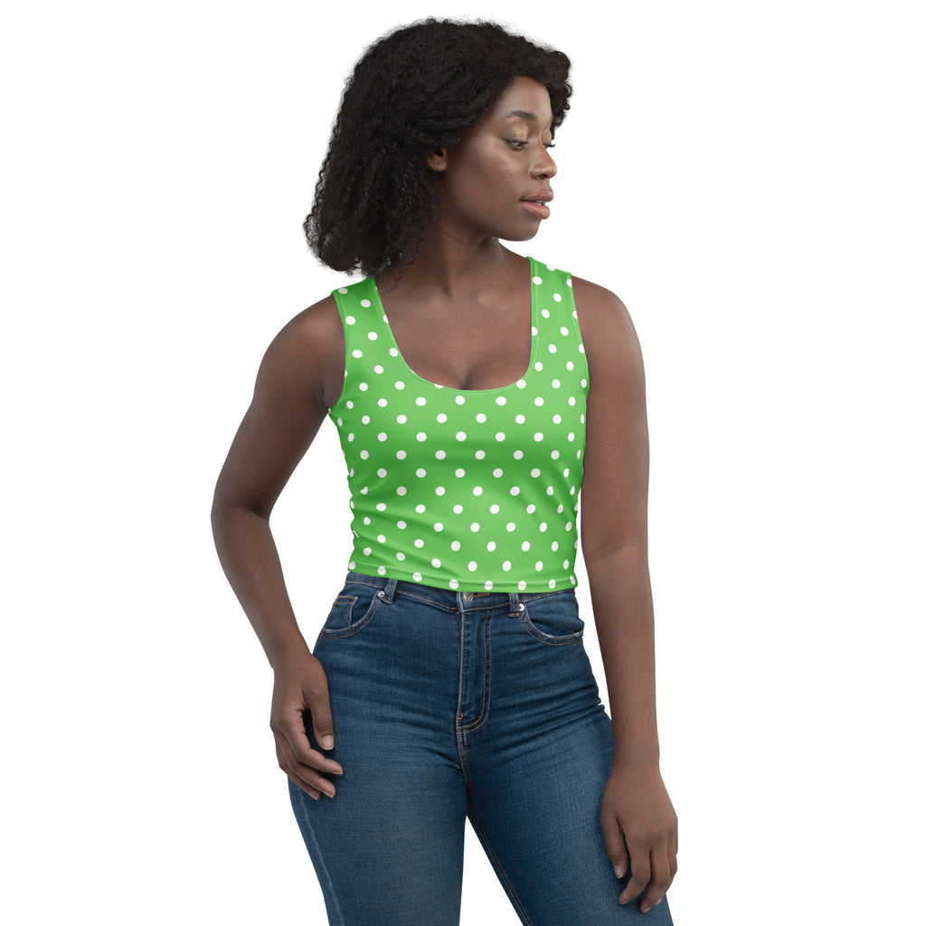 Women's Green Polka Dot Buttery Soft Crop Top- Quick-Drying UPF 50+ Stretch Top