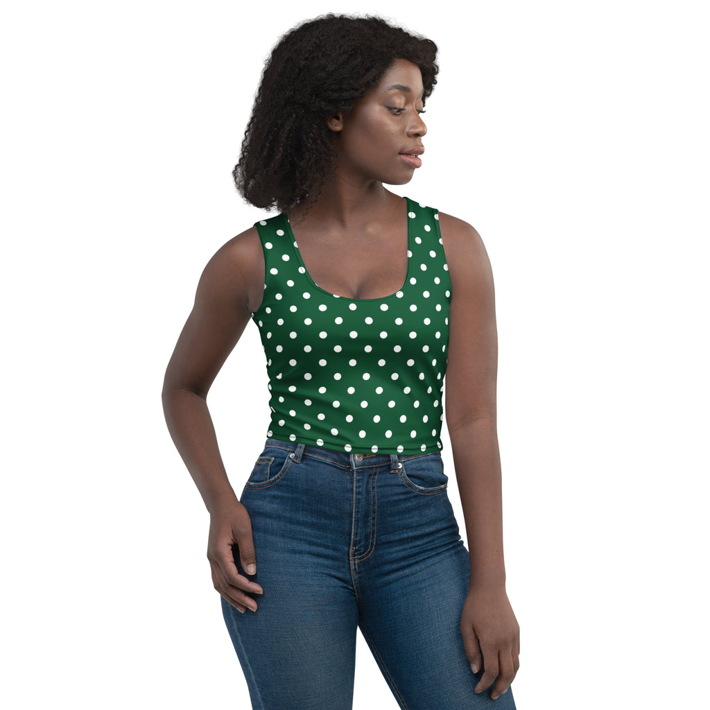 Women's Dark Green Polka Dot Buttery Soft Crop Top- Quick-Drying UPF 50+ Stretch Top