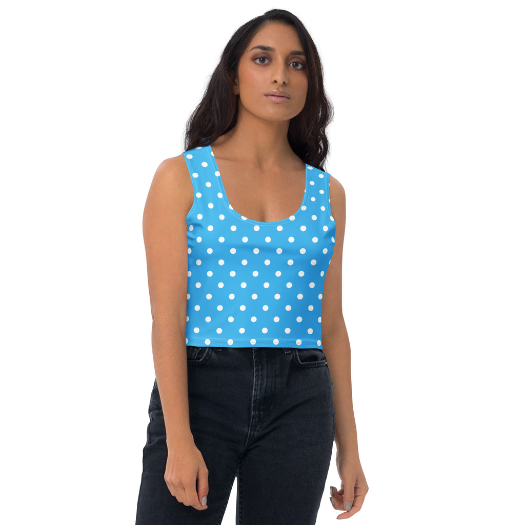 Women's Light Blue Polka Dot Buttery Soft Crop Top- Quick-Drying UPF 50+ Stretch Top