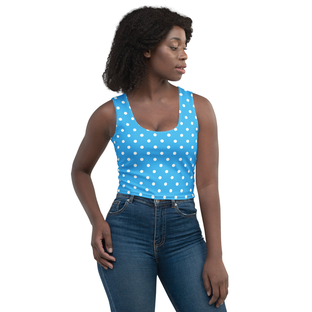 Women's Light Blue Polka Dot Buttery Soft Crop Top- Quick-Drying UPF 50+ Stretch Top