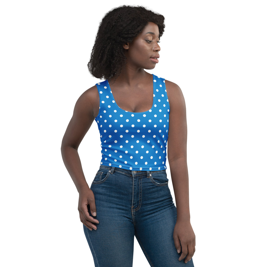 Women's Royal Blue Polka Dot Buttery Soft Crop Top- Quick-Drying UPF 50+ Stretch Top