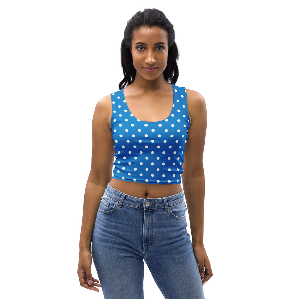 Women's Royal Blue Polka Dot Buttery Soft Crop Top- Quick-Drying UPF 50+ Stretch Top