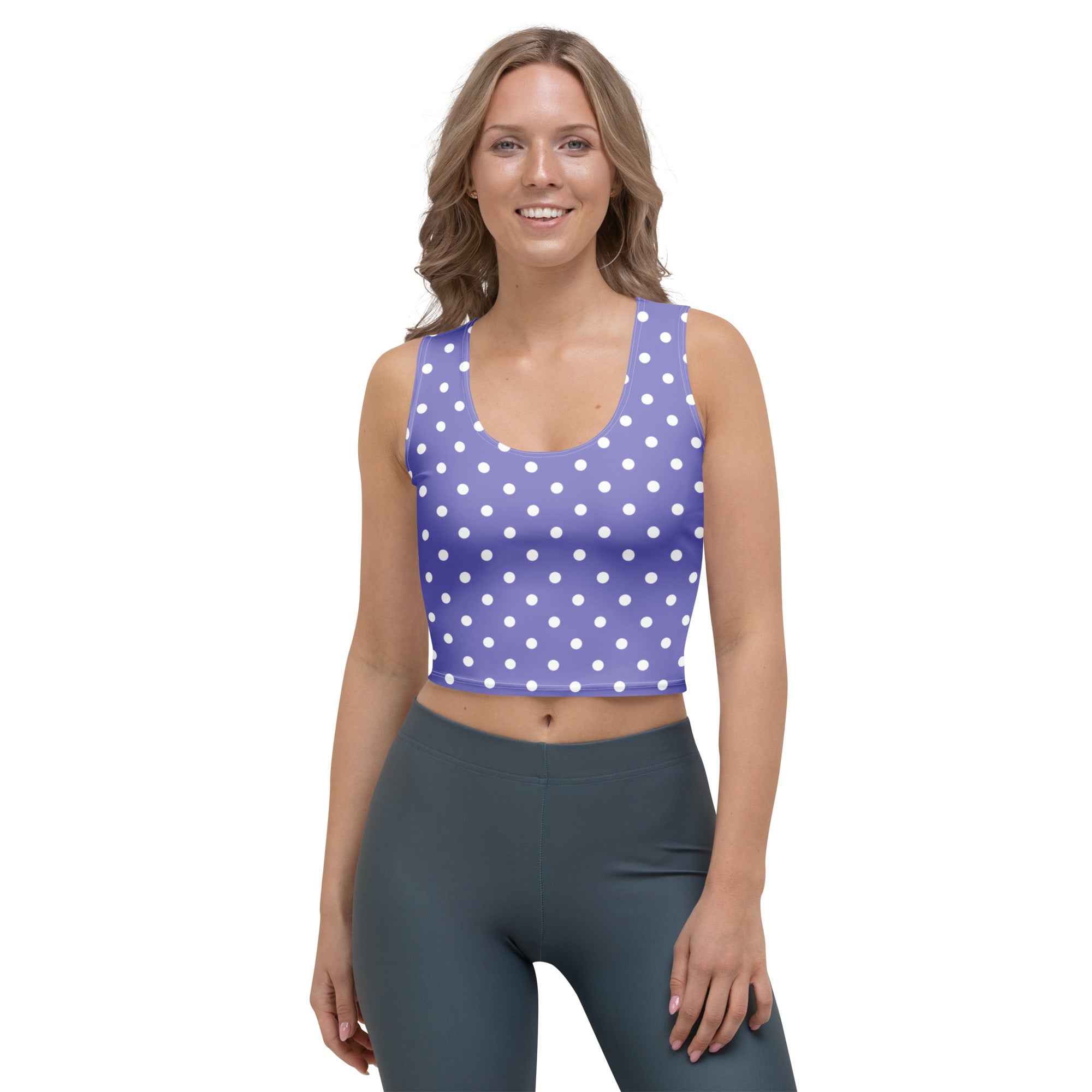 Women's Light Purple Polka Dot Buttery Soft Crop Top- Quick-Drying UPF 50+ Stretch Top