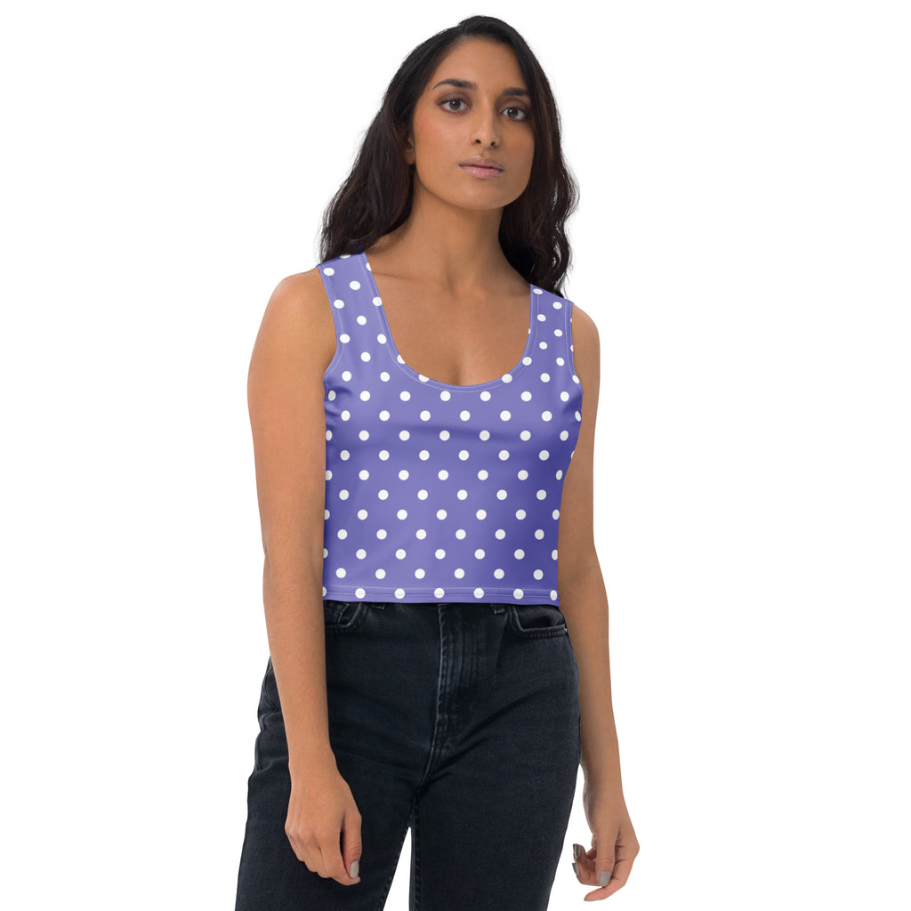 Women's Light Purple Polka Dot Buttery Soft Crop Top- Quick-Drying UPF 50+ Stretch Top