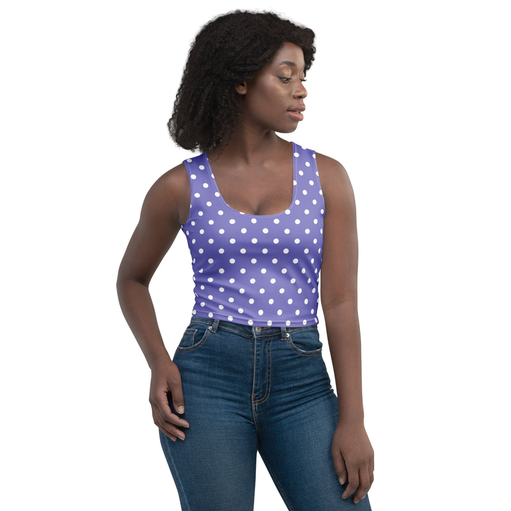 Women's Light Purple Polka Dot Buttery Soft Crop Top- Quick-Drying UPF 50+ Stretch Top