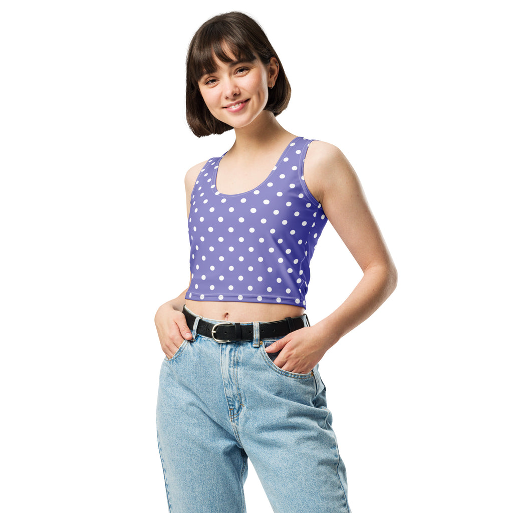 Women's Light Purple Polka Dot Buttery Soft Crop Top- Quick-Drying UPF 50+ Stretch Top